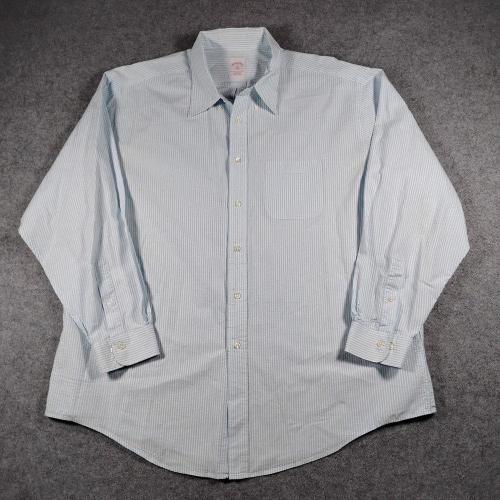 Brooks Brothers 346 Mens XXL Blue White Striped Seersucker Button Down Shirt